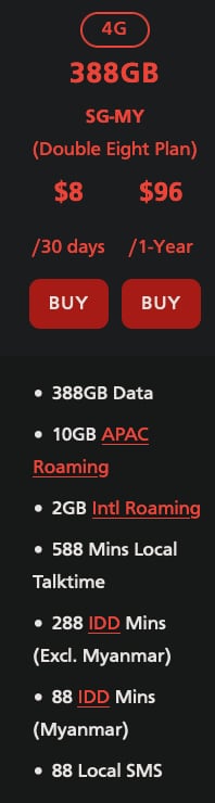 Singapore Telco Roaming in Malaysia lowest and cheapest